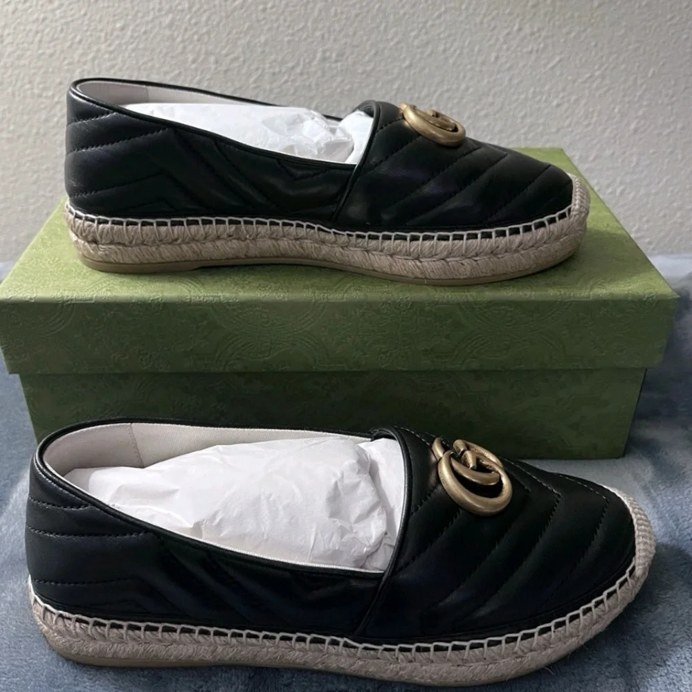 Brand New Gucci Double G Women’s Leather Black Espardrille Size 37.5 (US 7.5) - Picture 3 of 7